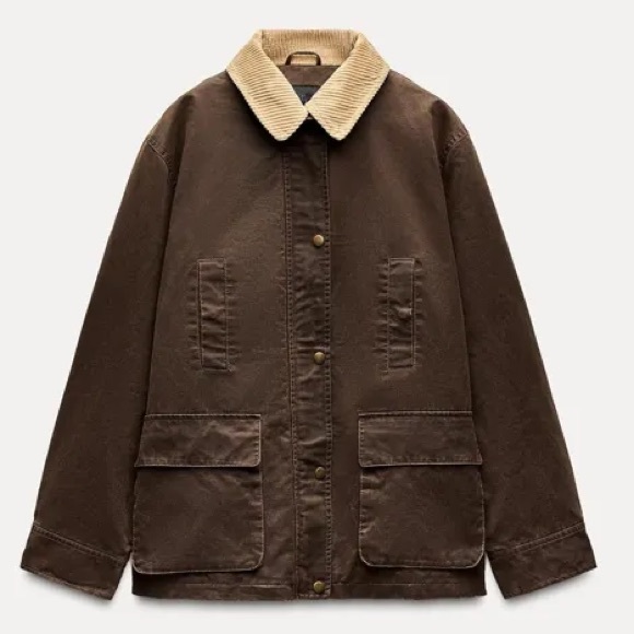 ZARA Oversized Contrast Collar Corduroy Barn Jacket Utility Coat. - Picture 4 of 13